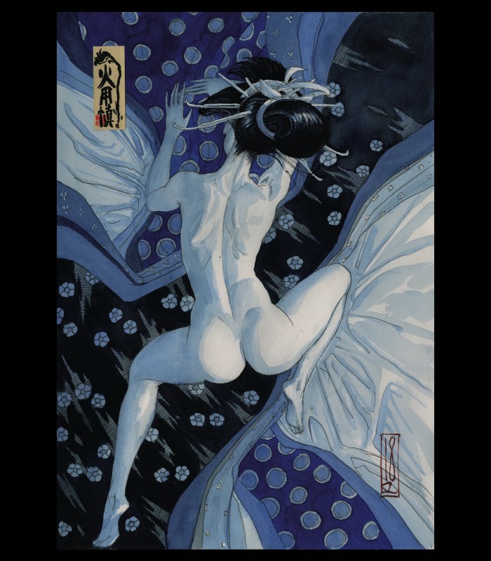 Reprographie papier "Geisha bleue nue" OLIVIER LEDROIT