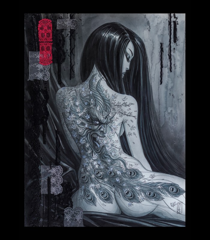 Reprographie papier "Geisha bleue dos" OLIVIER LEDROIT