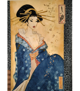 Estampe pigmentaire Geisha bleue Olivier Ledroit