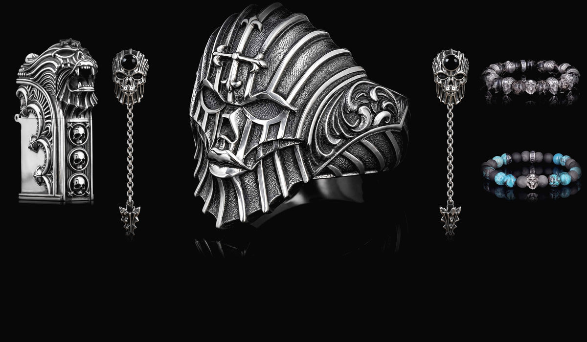 Bijoux en argent 925 Flibustier Paris × Olivier Ledroit : chevalière Hecate, boucles d'oreilles Les Moires, briquet Hades, bracelets Charon et Cyané