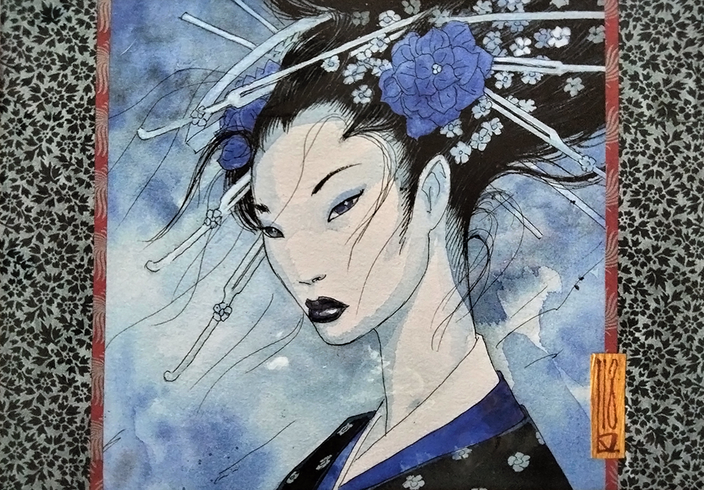 Portrait geisha bleue — Olivier Ledroit