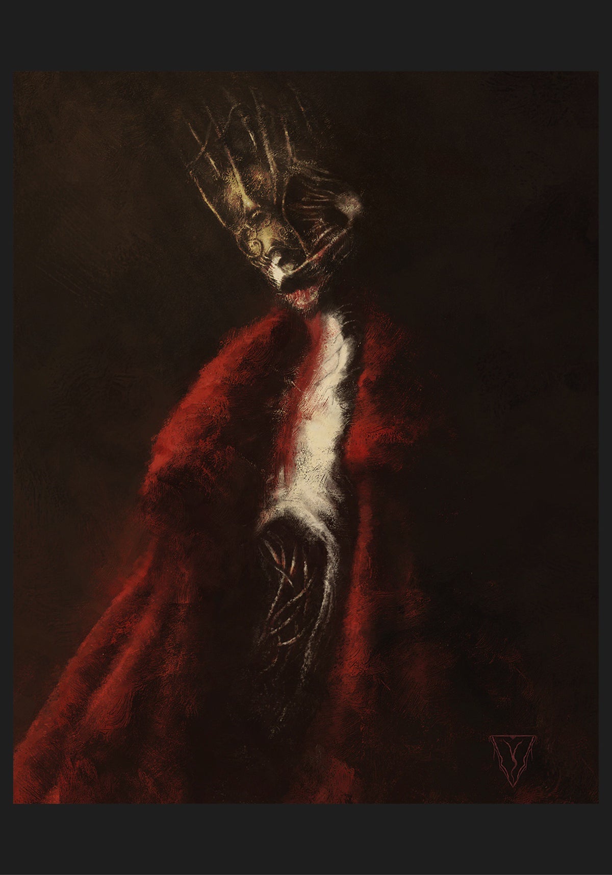 Illustration de Yharnam : figure couronnée au manteau rouge
